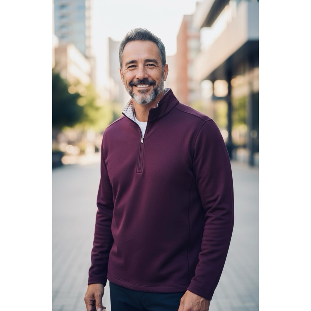 Graham Luxe Ryder Banded 1/4 zip Pullover Dark Plum XL Drop 1